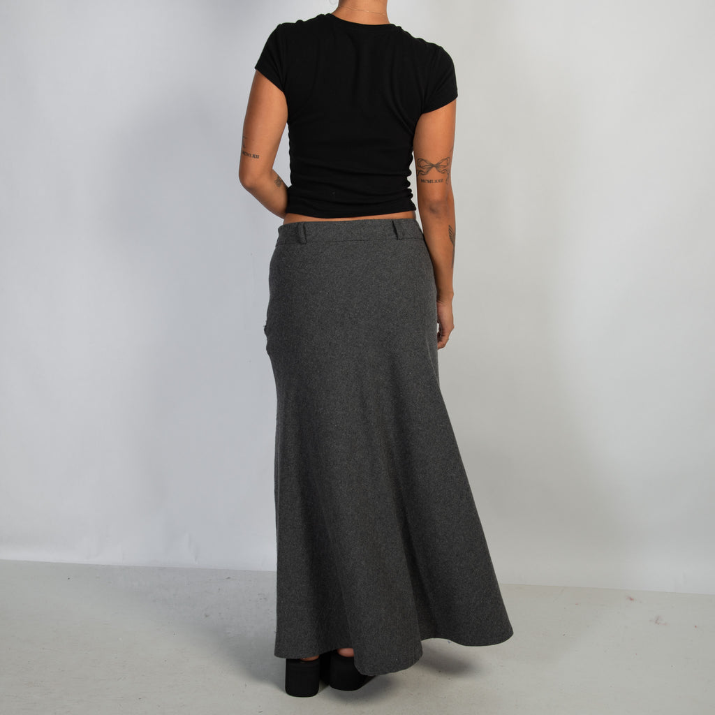 GREY WOOL LONGLINE SKIRT
