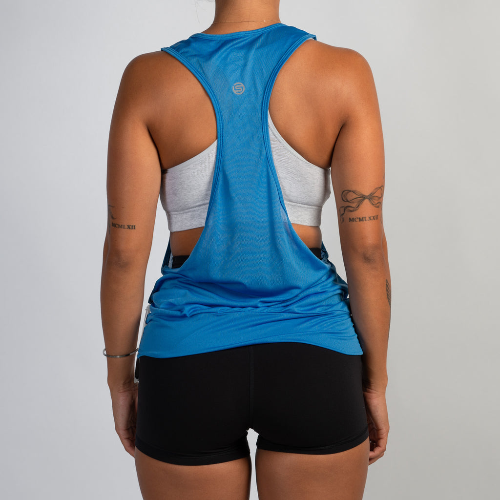 BLUE SHEER DRAWSTRING TOP