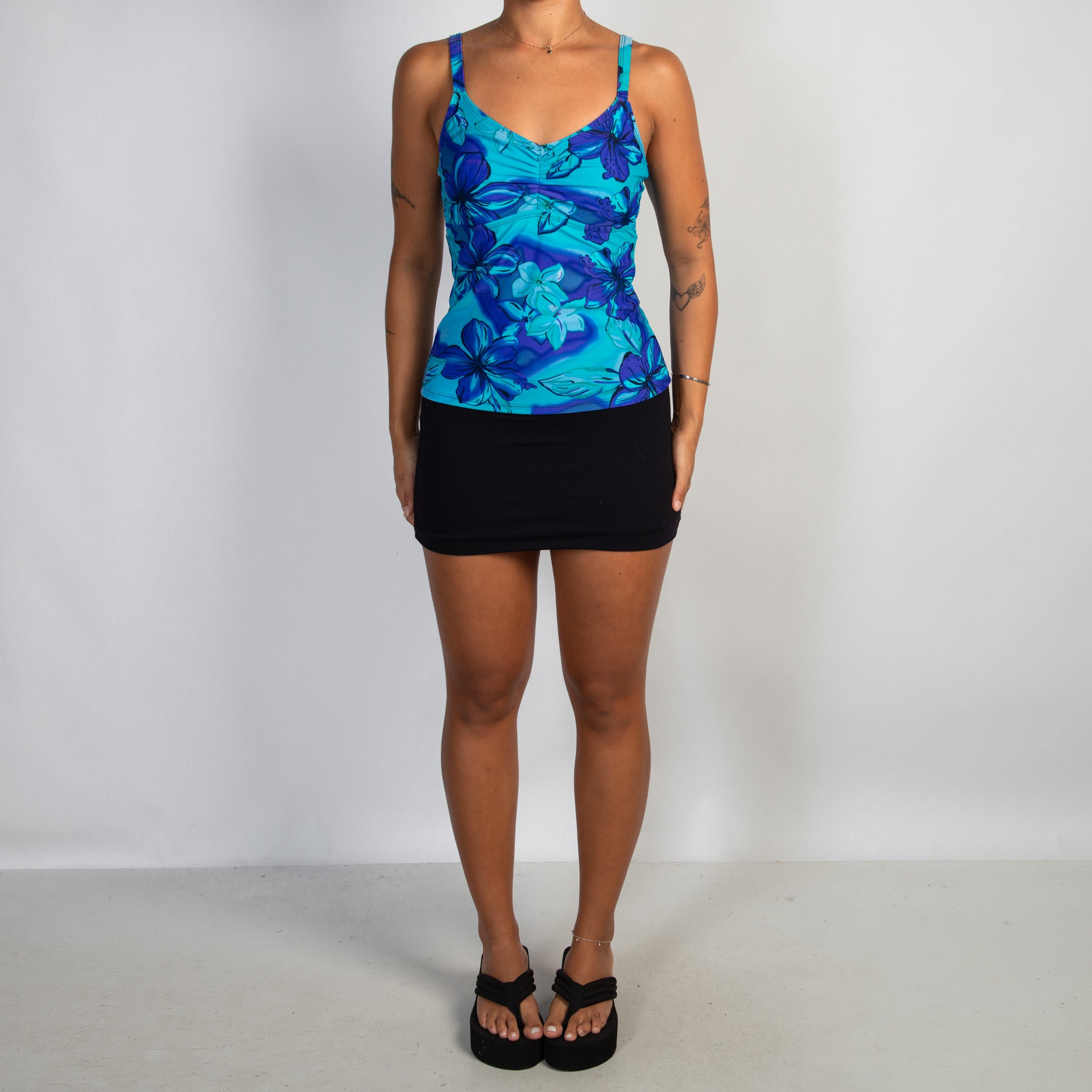 BLUE FLORAL TANKINI TOP
