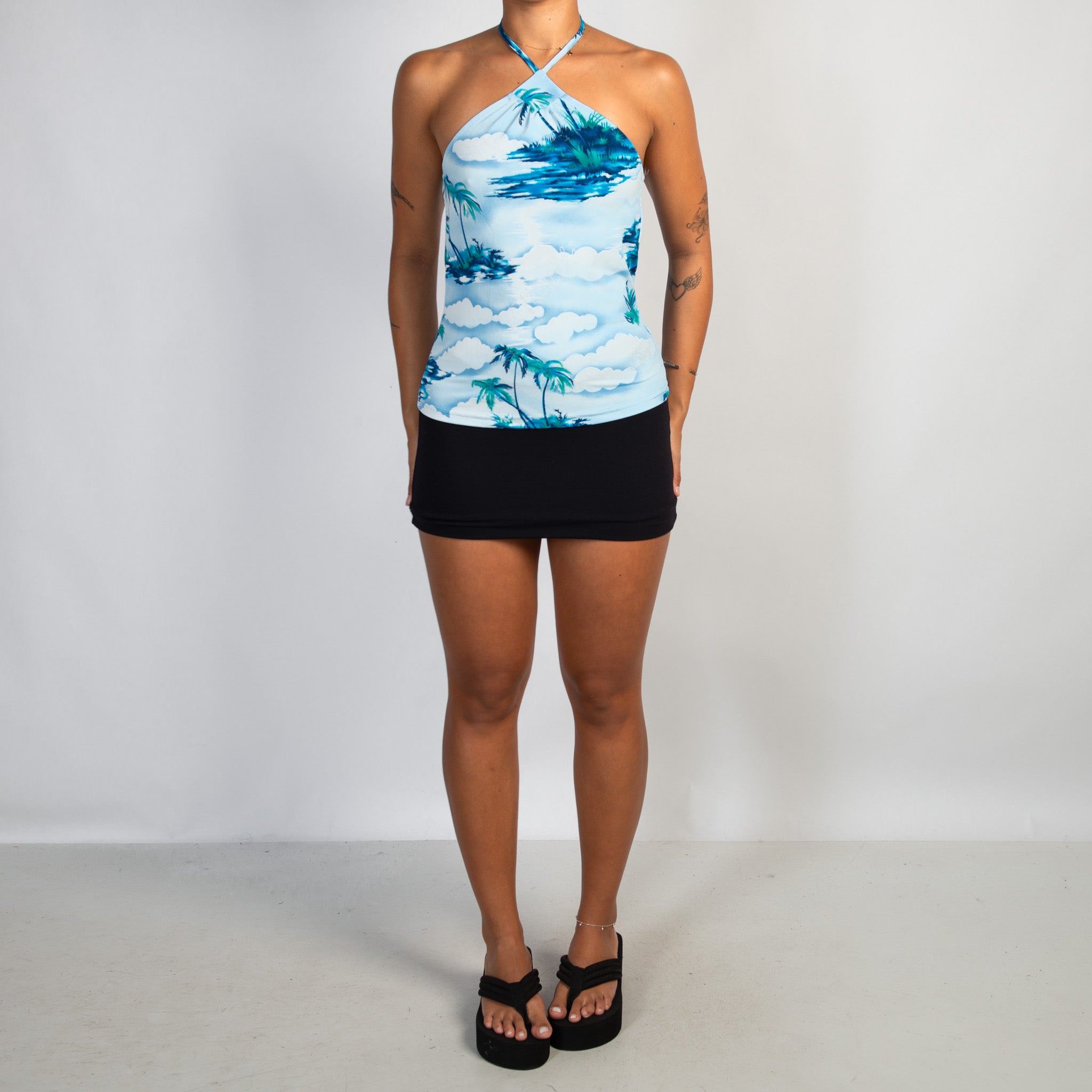 BLUE HALTER TOP