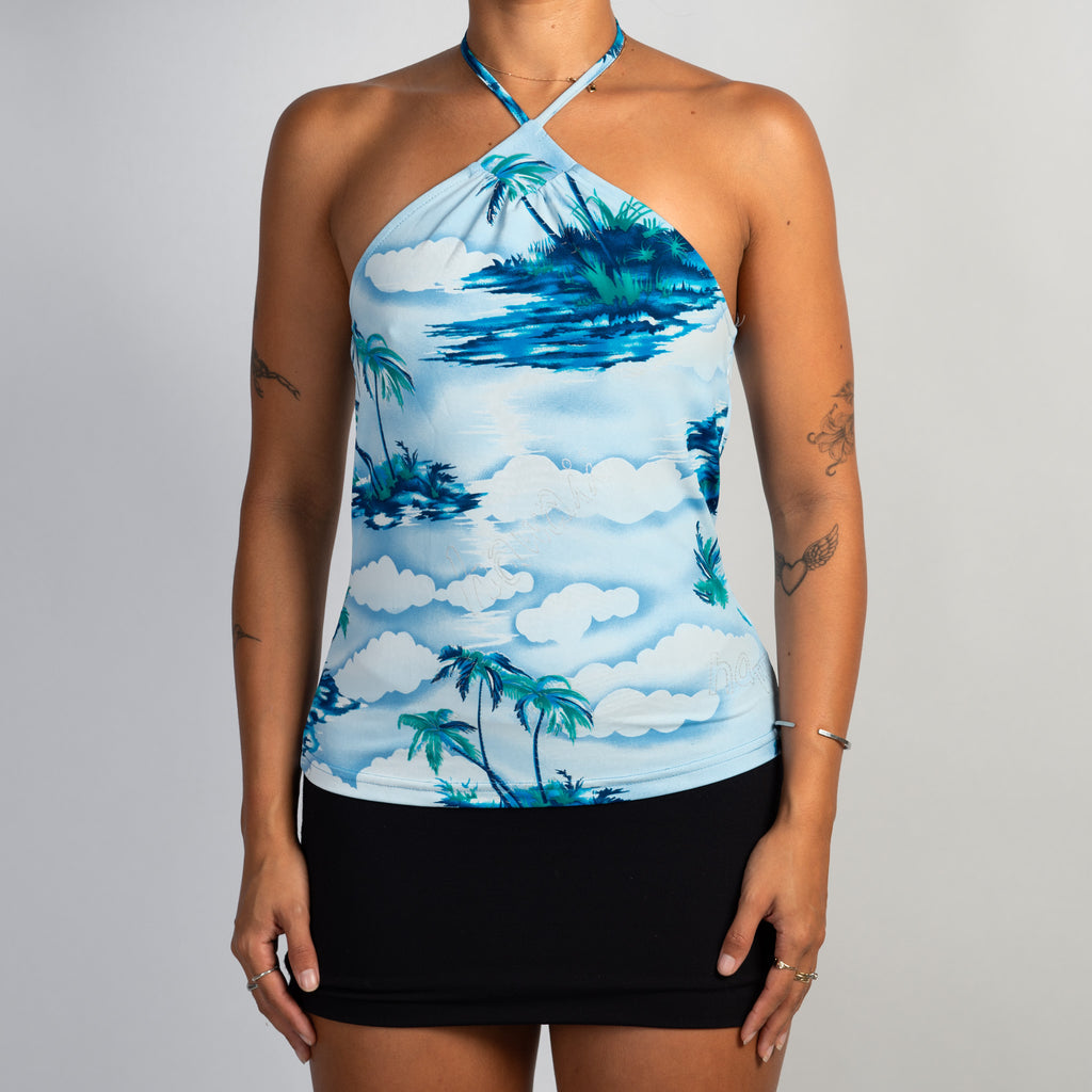 BLUE HALTER TOP