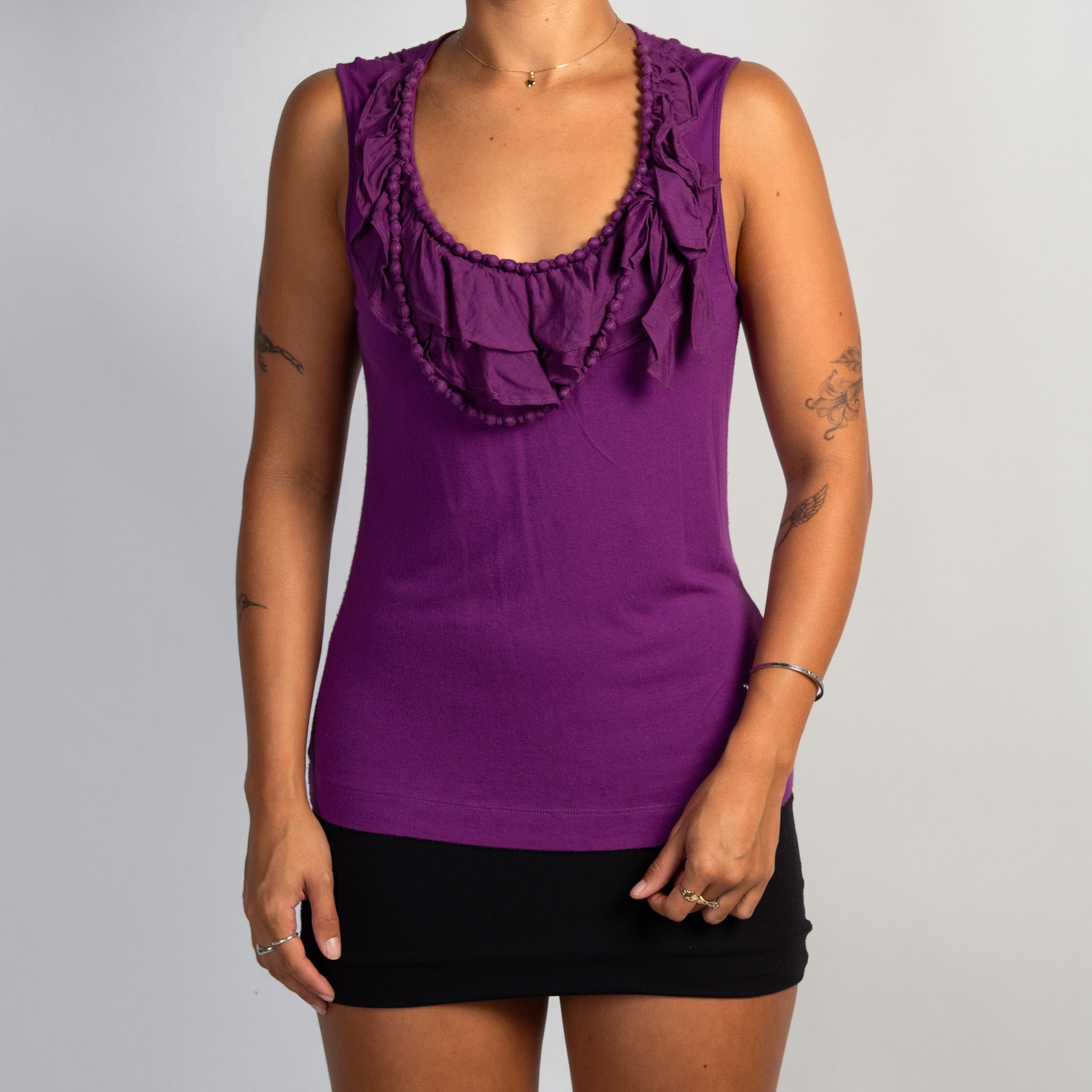 PURPLE RUFFLE TANK TOP