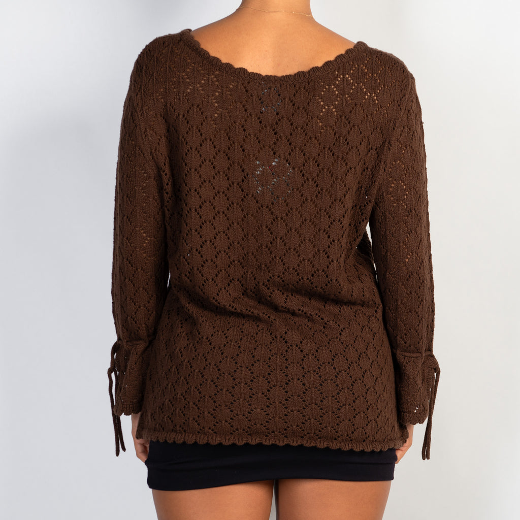 BROWN CROCHET TOP
