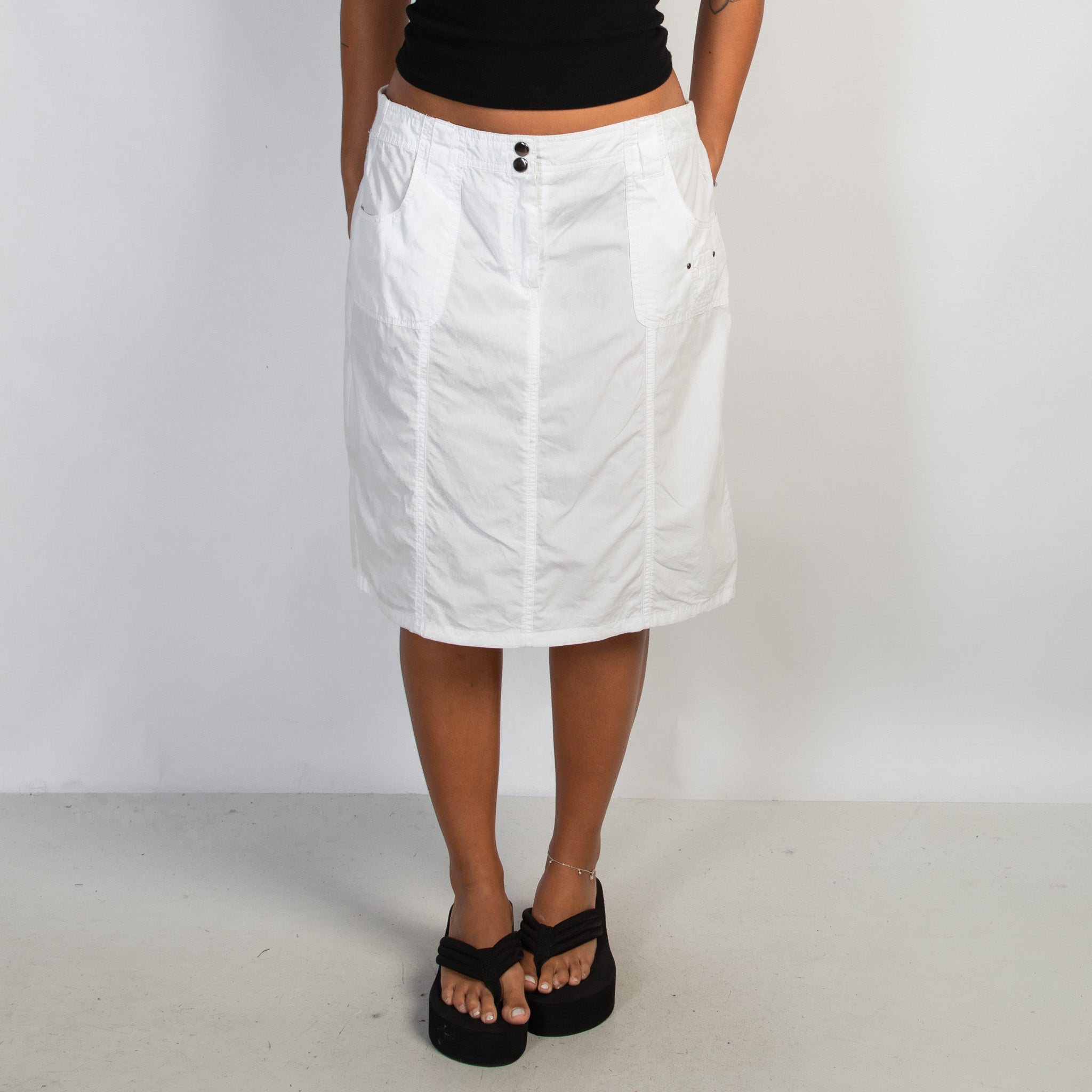WHITE COTTON CARGO SKIRT
