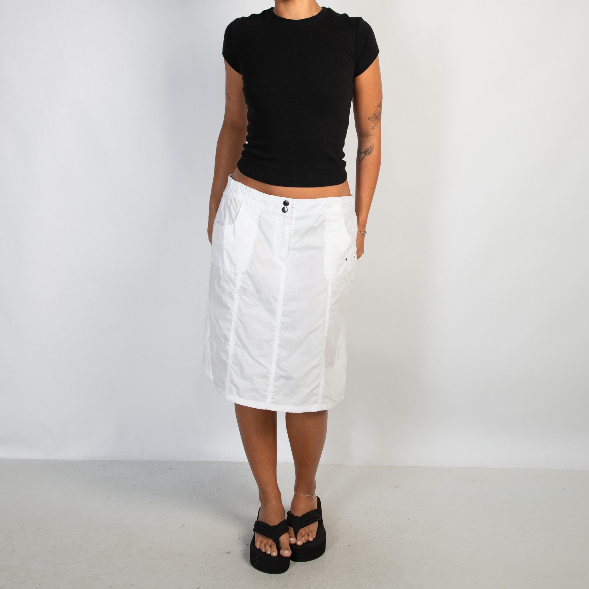 WHITE COTTON CARGO SKIRT
