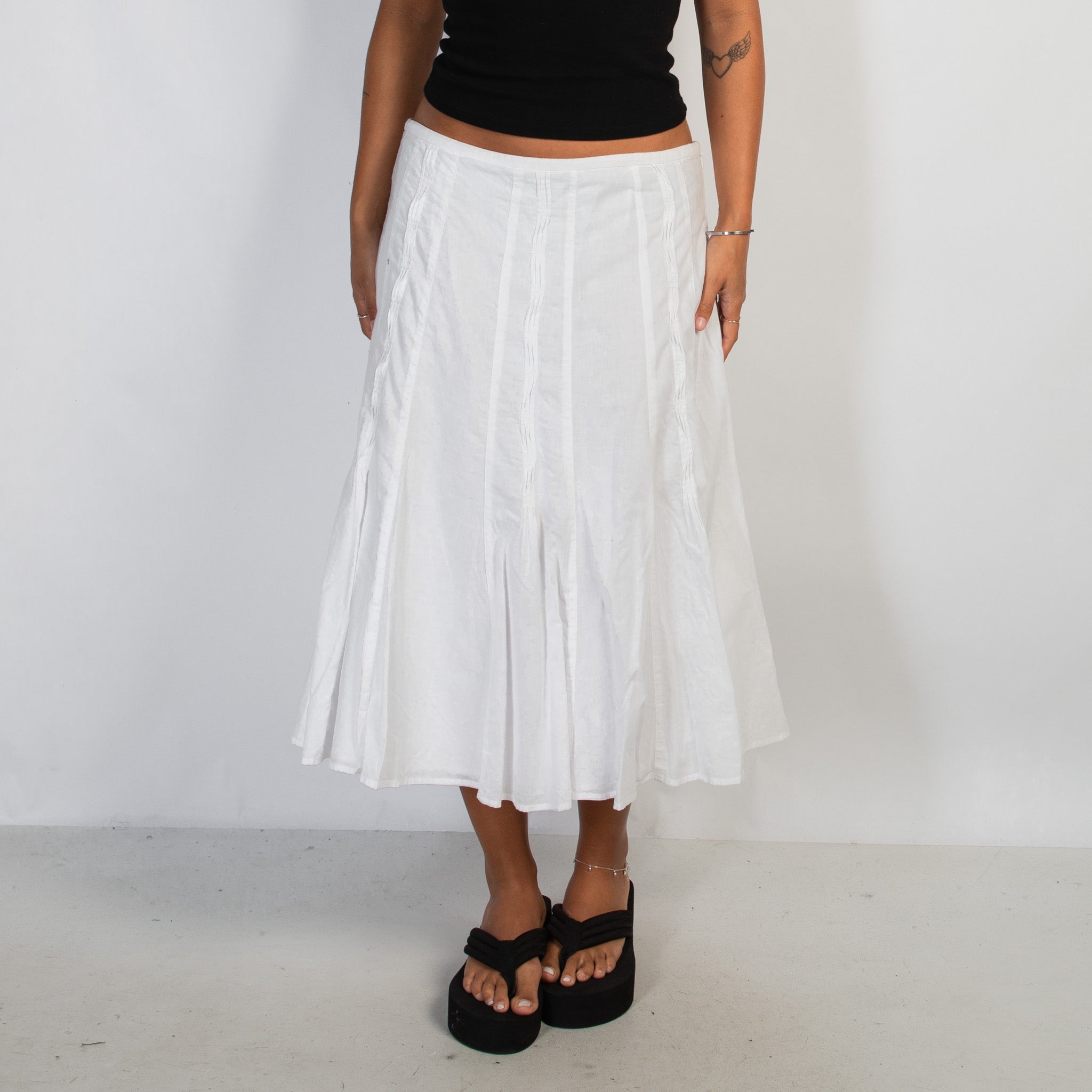 WHITE COTTON MIDI SKIRT