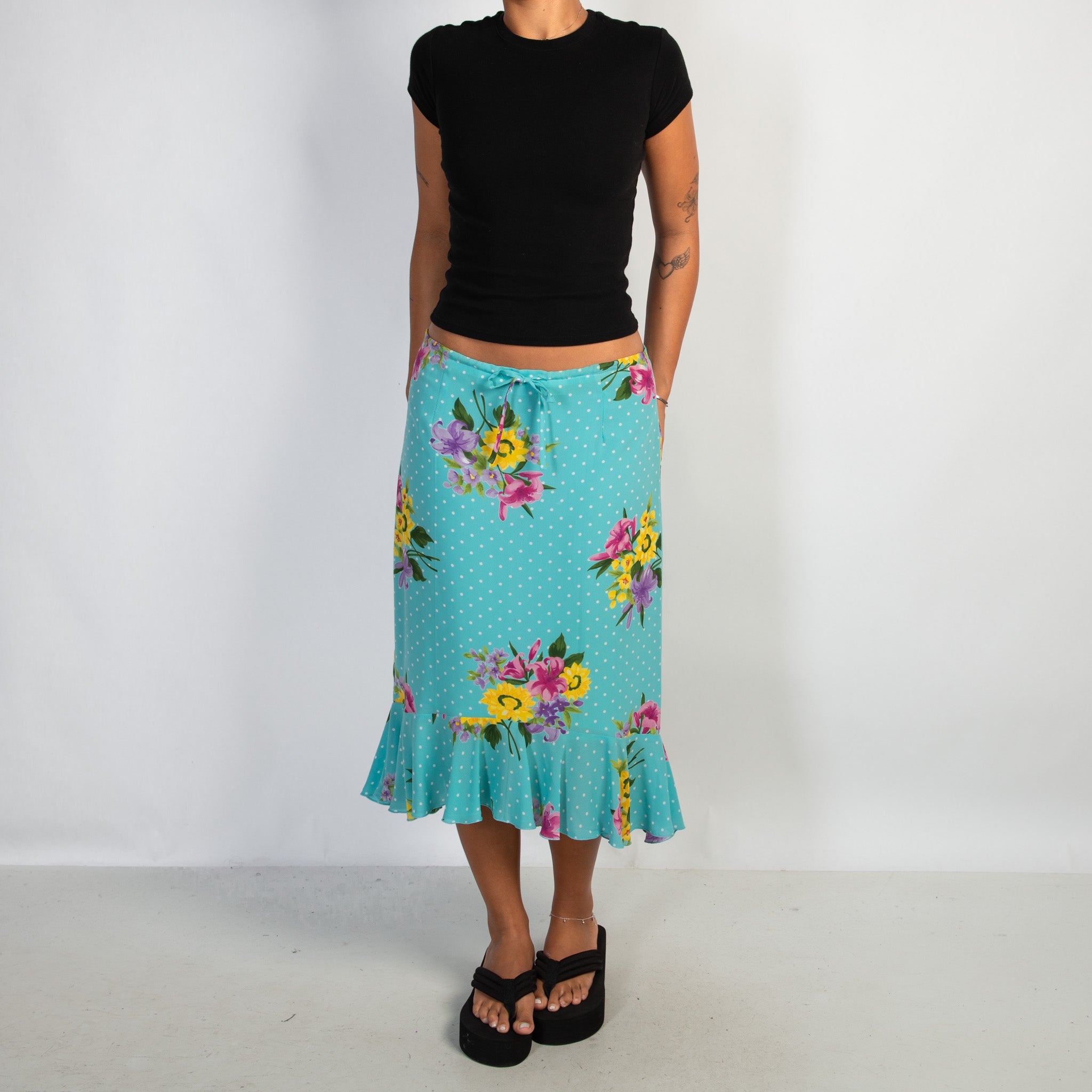 FLORAL POLKA DOT SKIRT