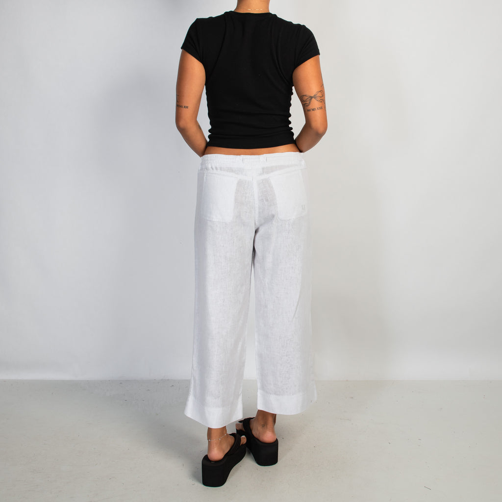 WHITE LINEN CROP PANTS