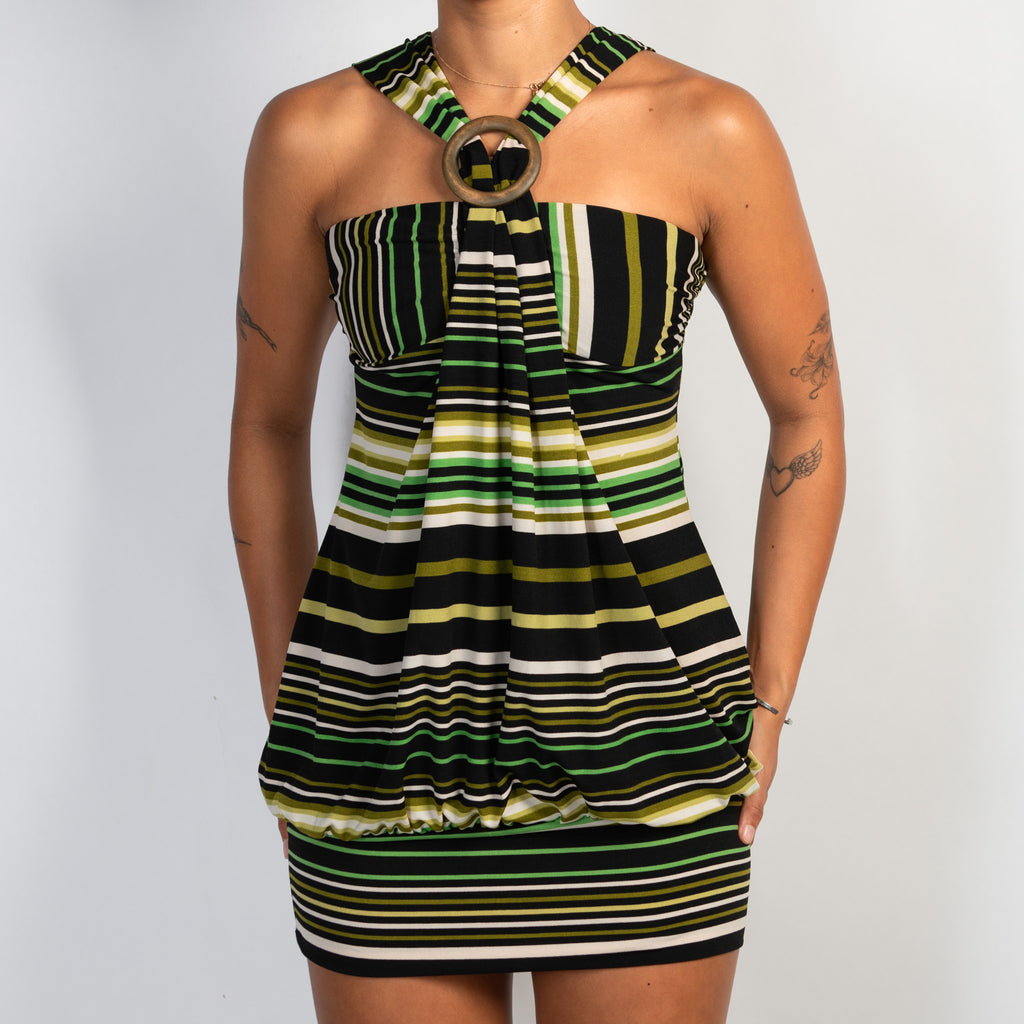 GREEN STRIPE MINI DRESS
