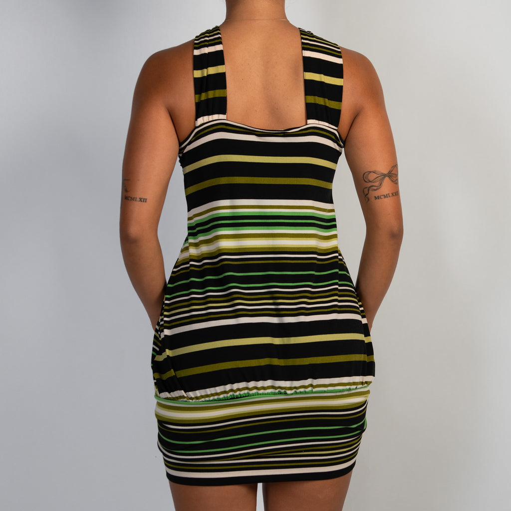 GREEN STRIPE MINI DRESS
