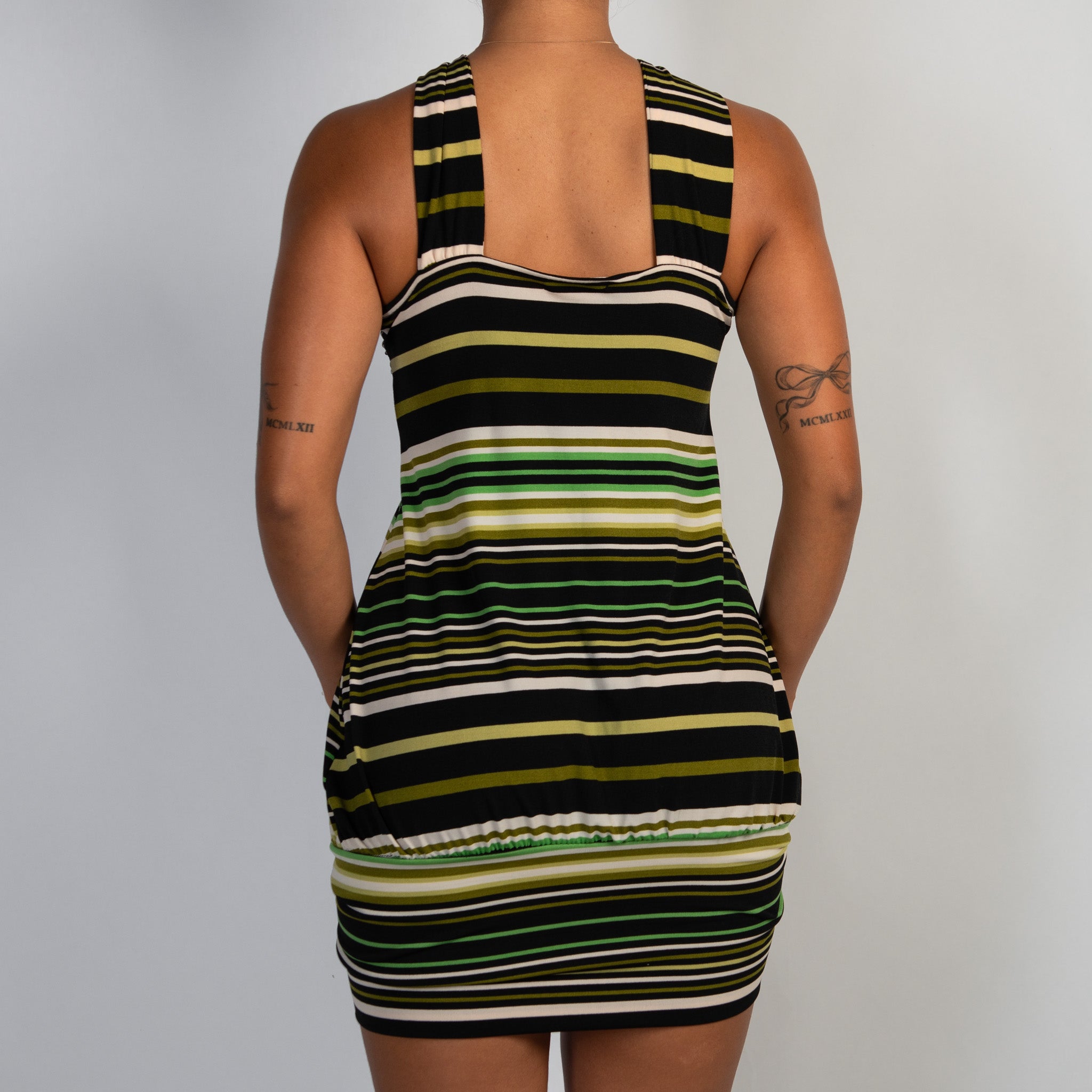 GREEN STRIPE MINI DRESS