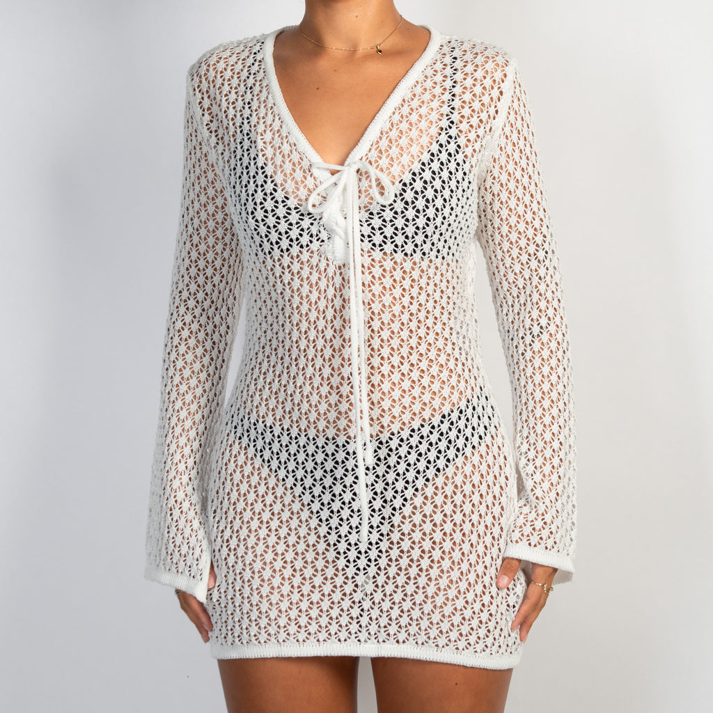 WHITE CROCHET MINI DRESS