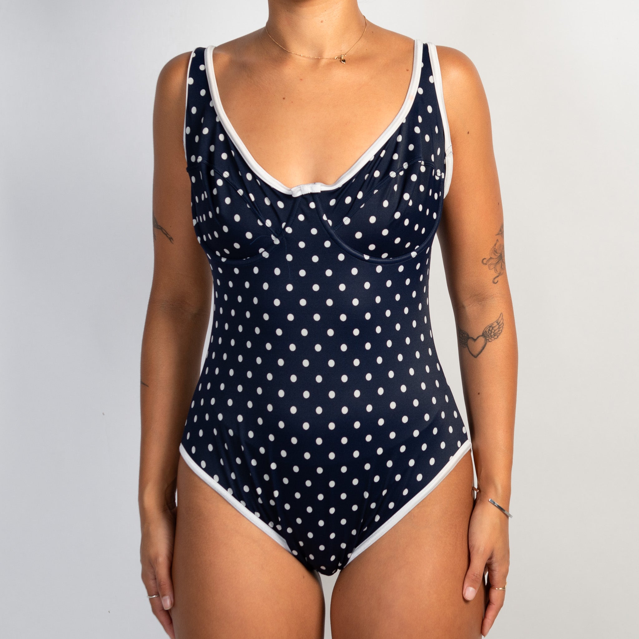 NAVY POLKA DOT SWIMSUIT