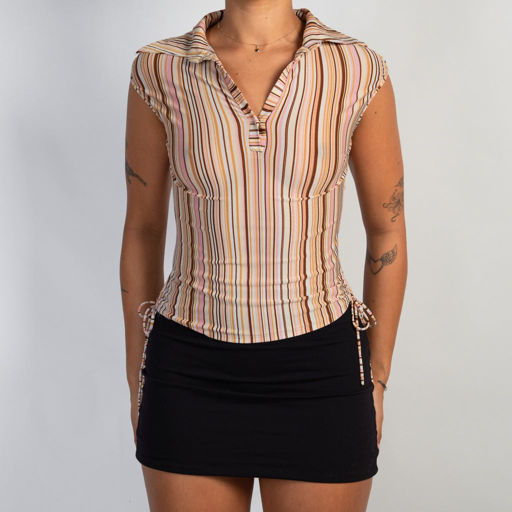 STRIPE STRETCH POLO TOP