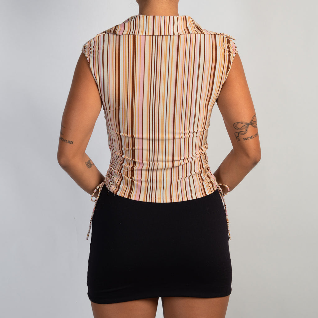 STRIPE STRETCH POLO TOP