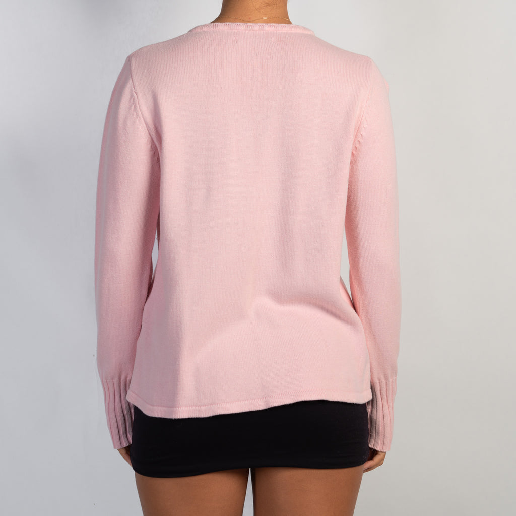 PINK KNIT HENLEY TOP