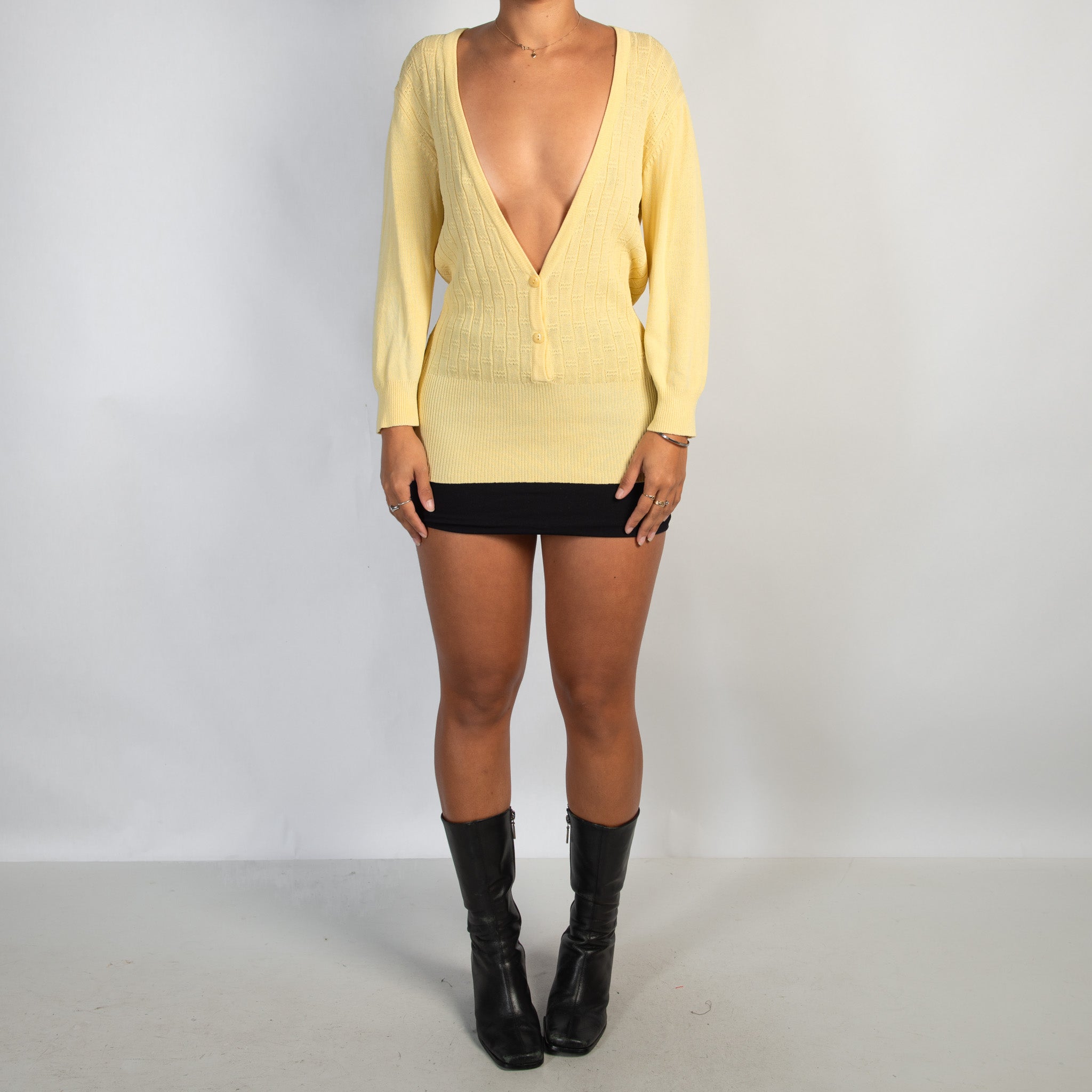 YELLOW PLUNGE KNIT TOP