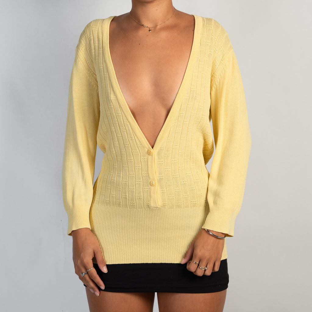 YELLOW PLUNGE KNIT TOP