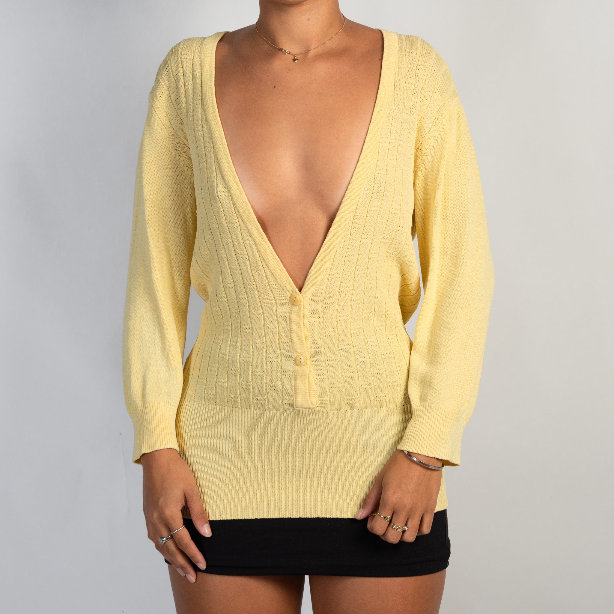 YELLOW PLUNGE KNIT TOP