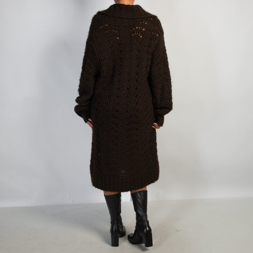 BROWN KNIT LONGLINE CARDIGAN