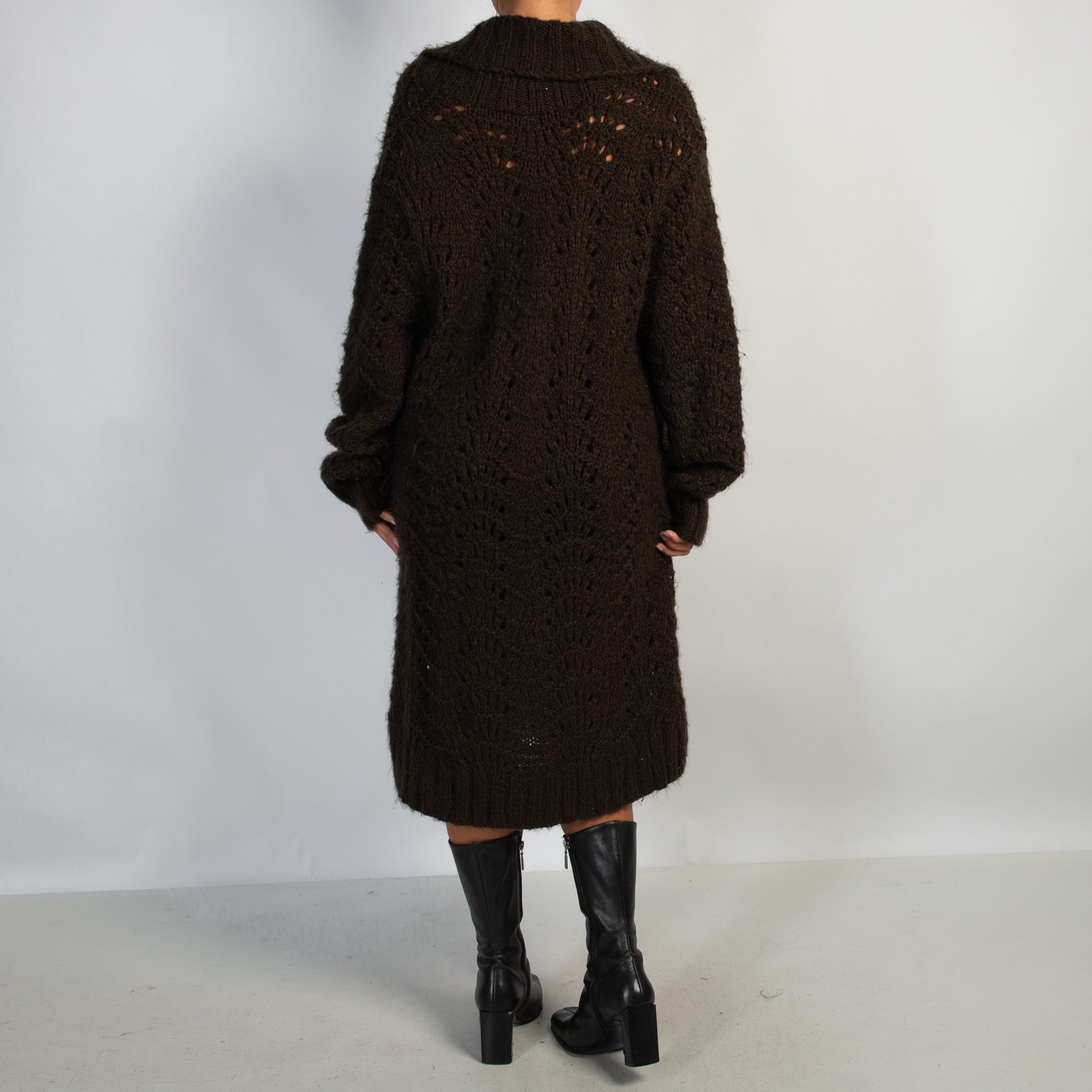 BROWN KNIT LONGLINE CARDIGAN