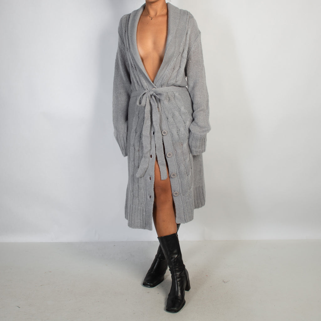 GREY LONGLINE KNIT CARDIGAN