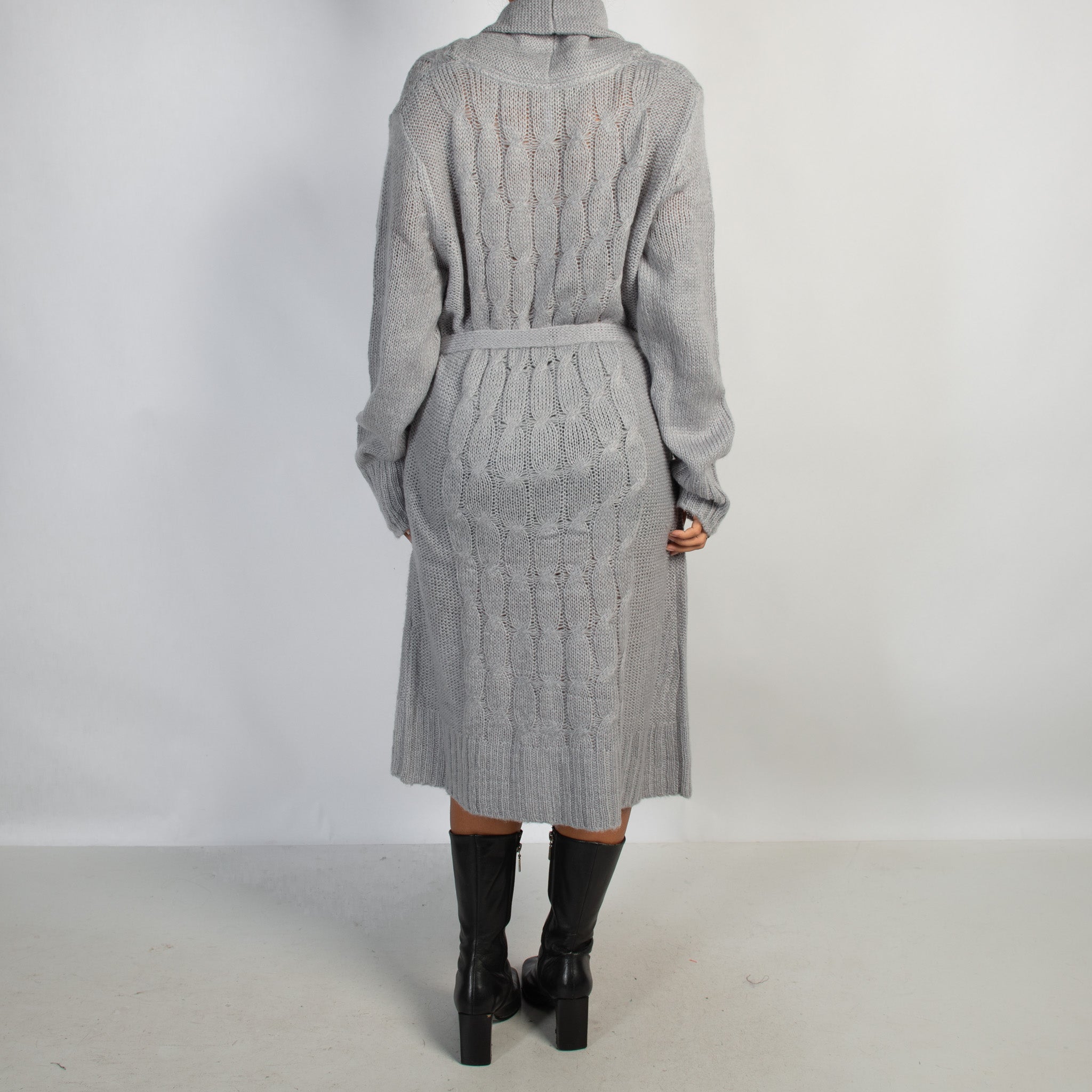 GREY LONGLINE KNIT CARDIGAN