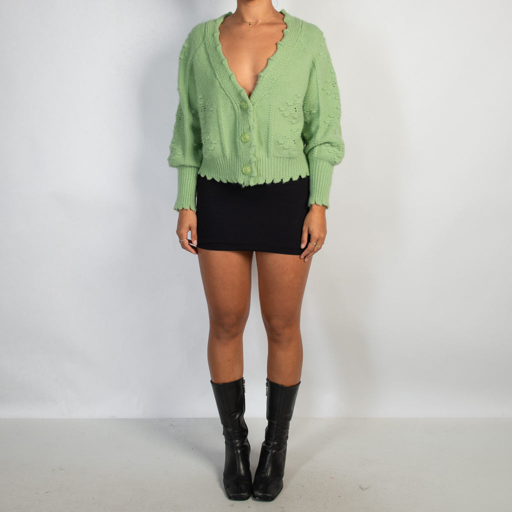 GREEN WOOL CARDIGAN