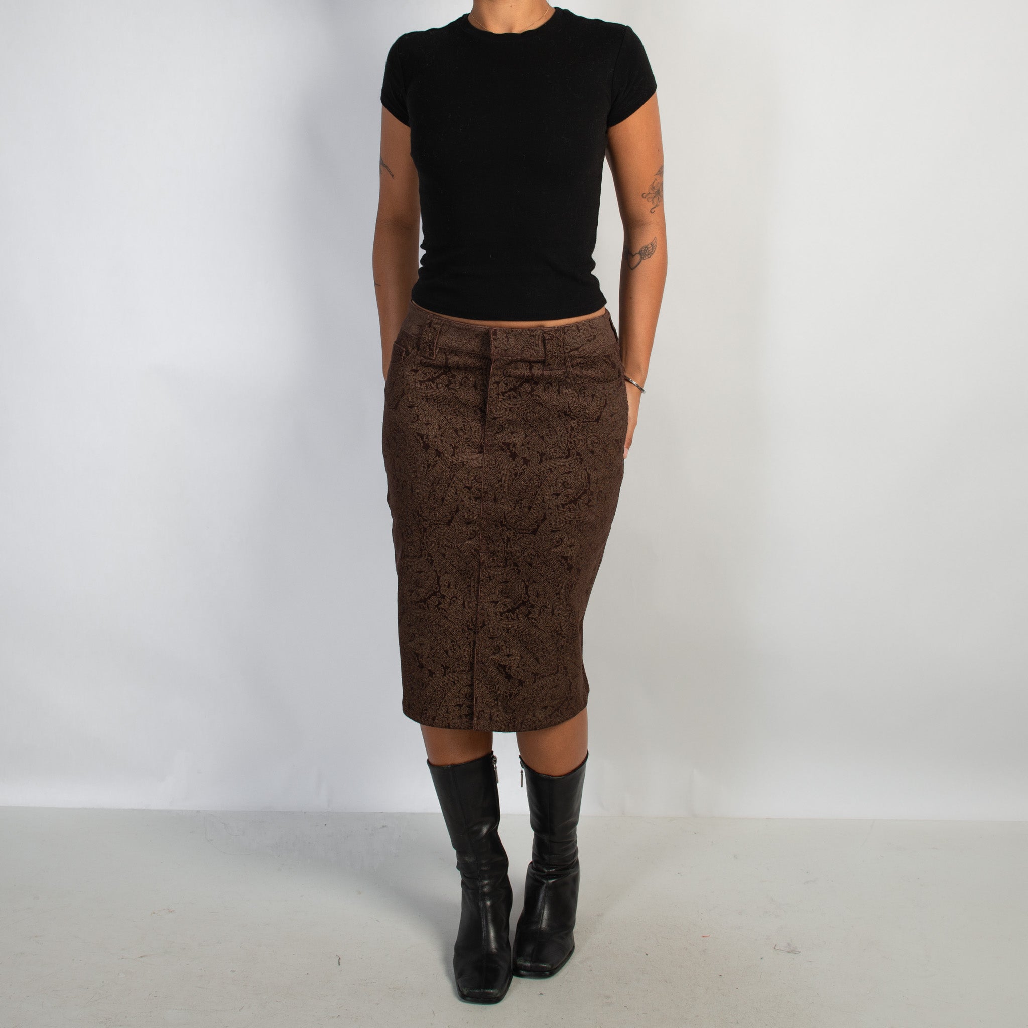 BROWN PAISLEY CORD SKIRT