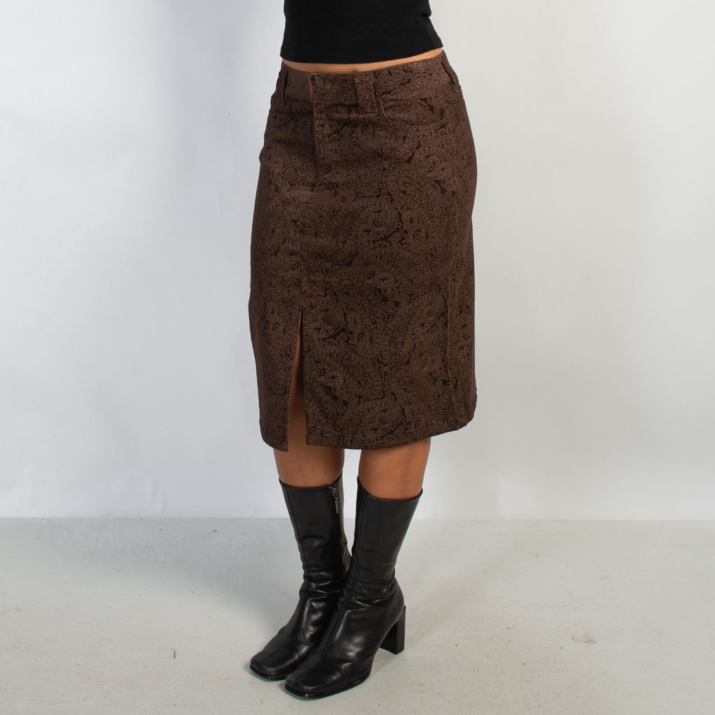 BROWN PAISLEY CORD SKIRT