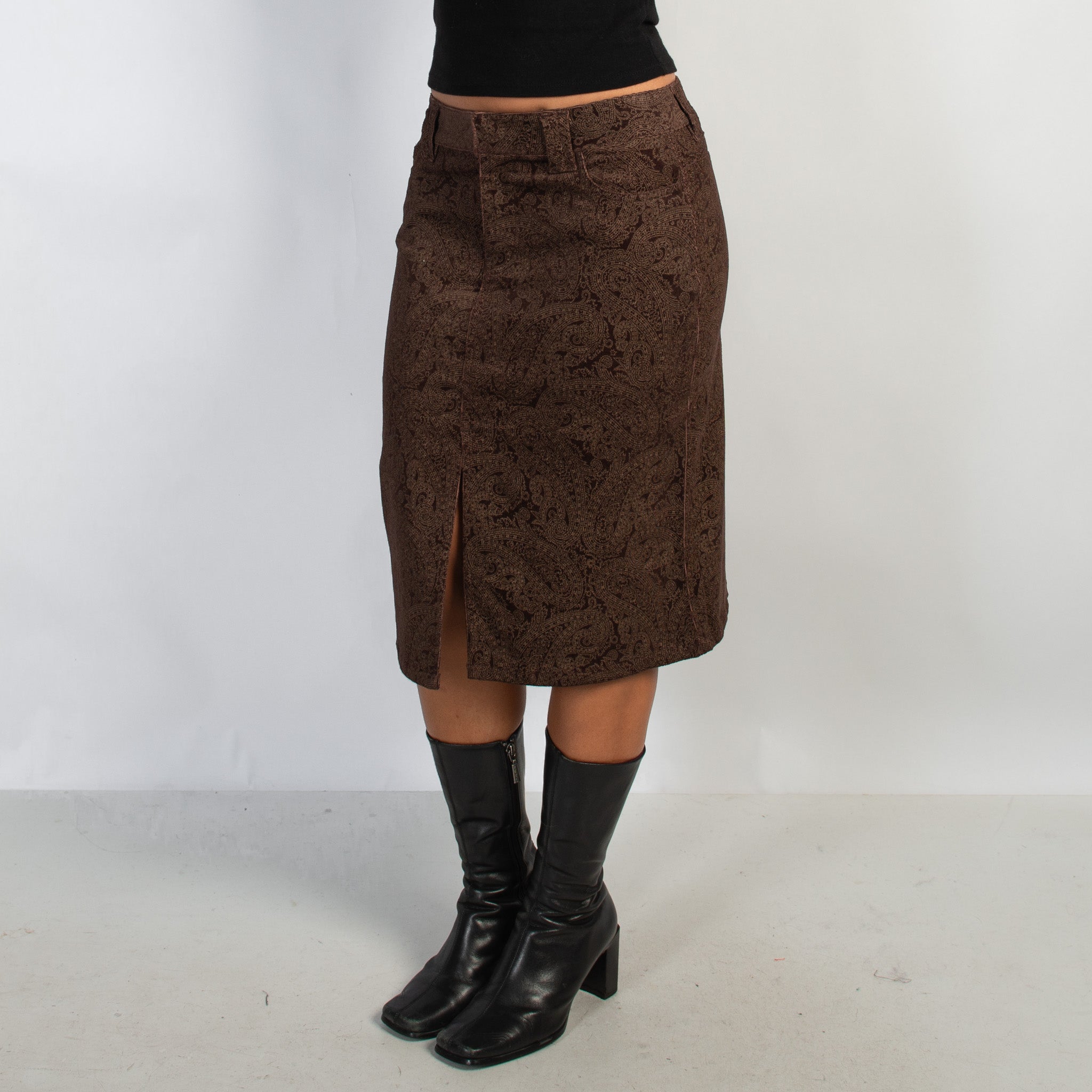 BROWN PAISLEY CORD SKIRT