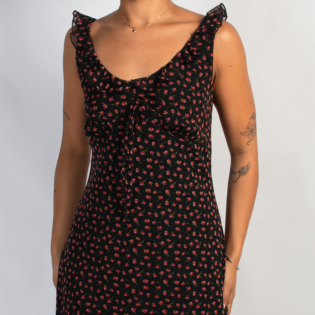 FLORAL MESH MIDI DRESS