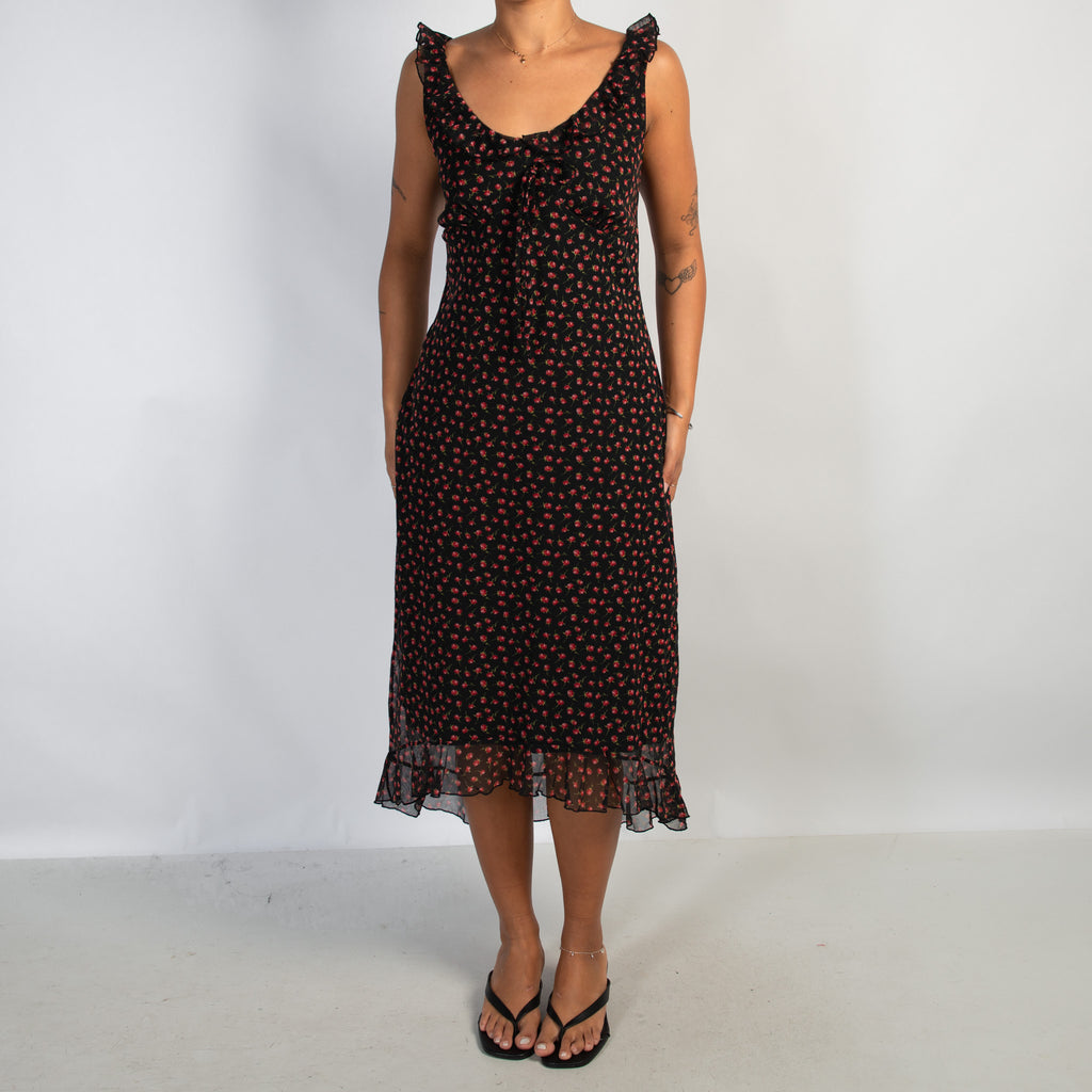 FLORAL MESH MIDI DRESS