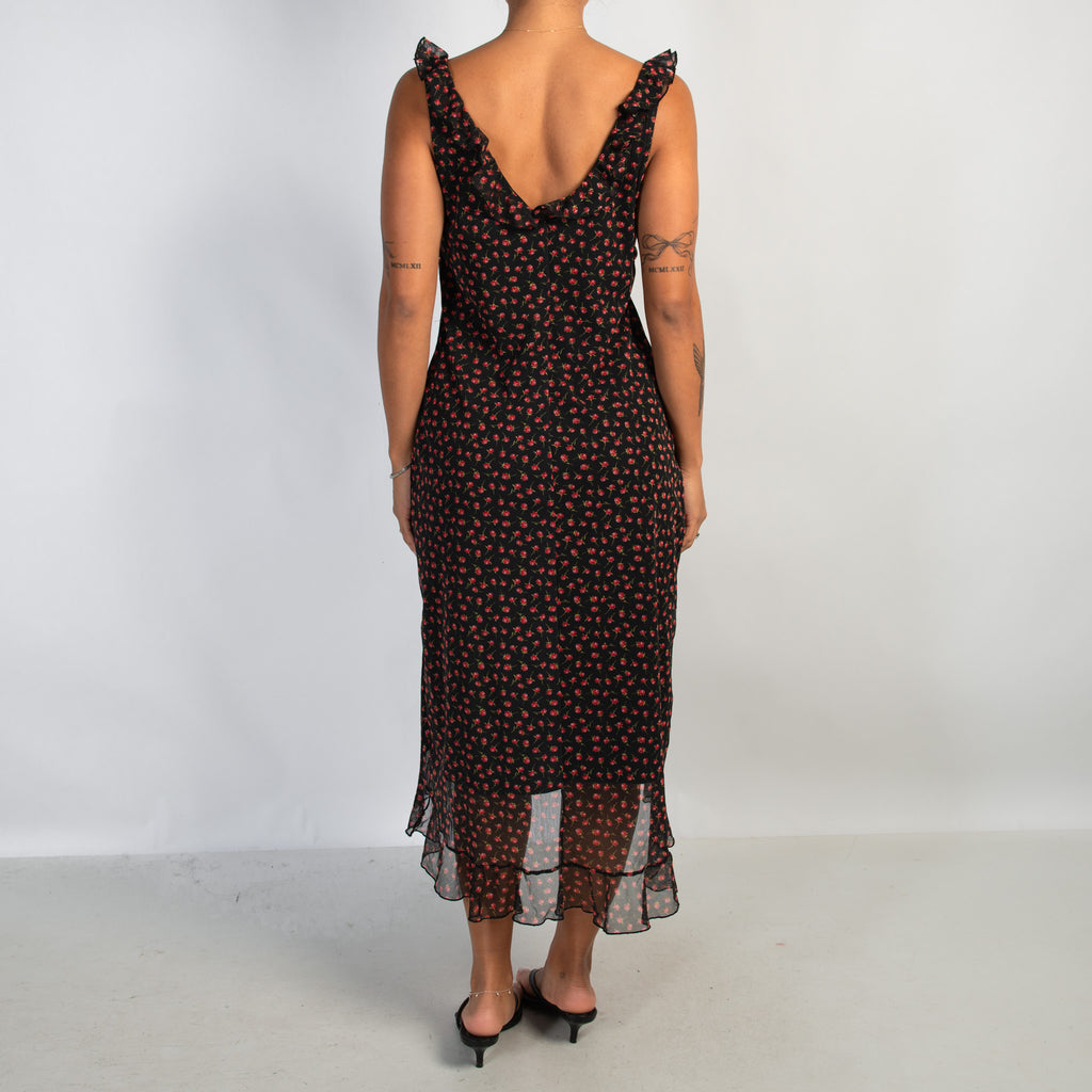 FLORAL MESH MIDI DRESS