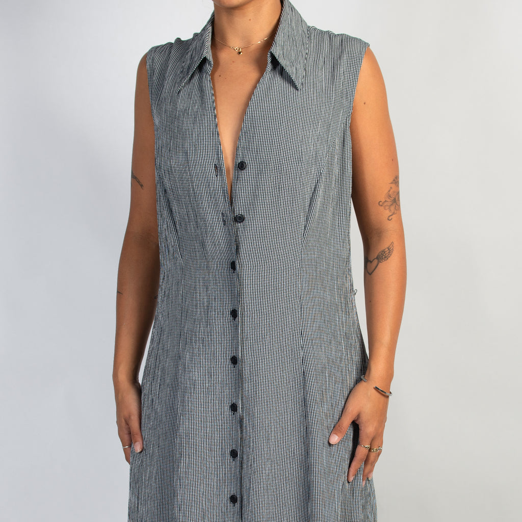 NAVY MICRO CHECK DRESS