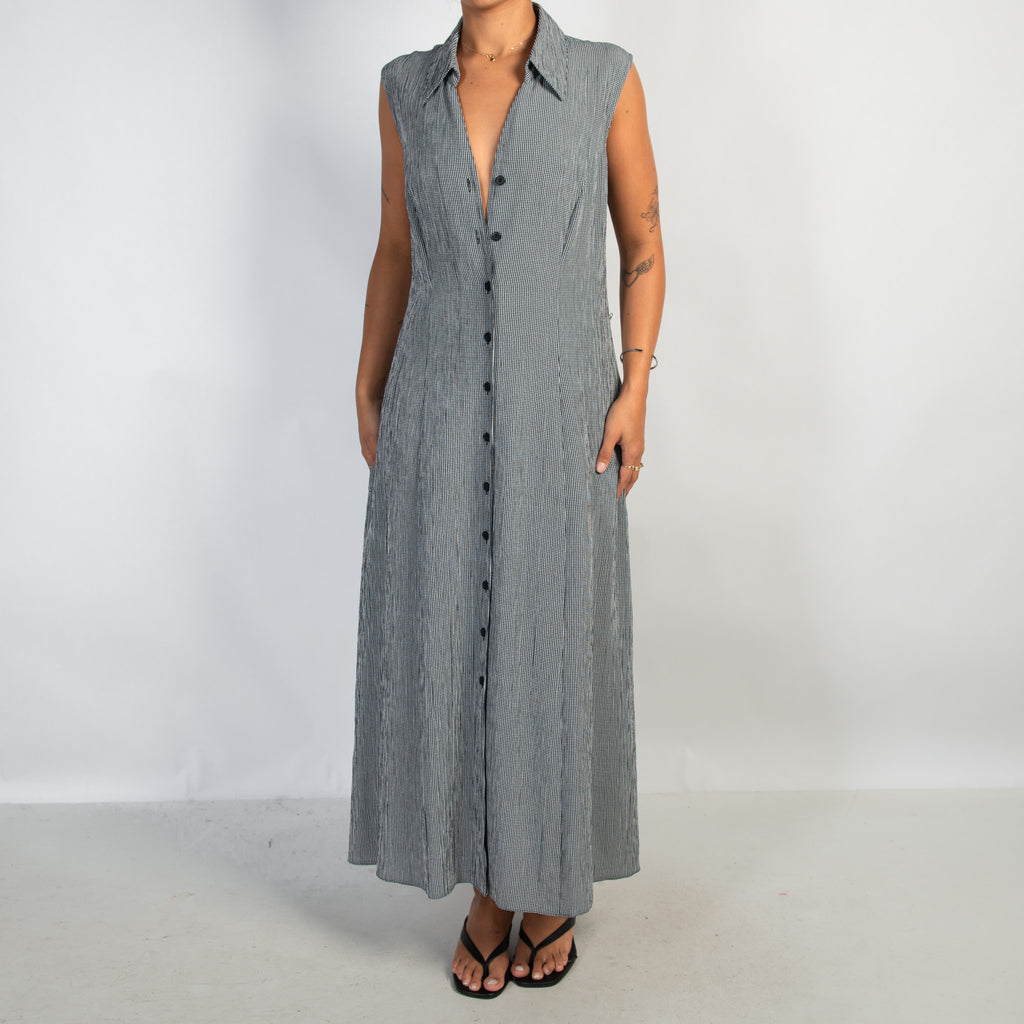 NAVY MICRO CHECK DRESS