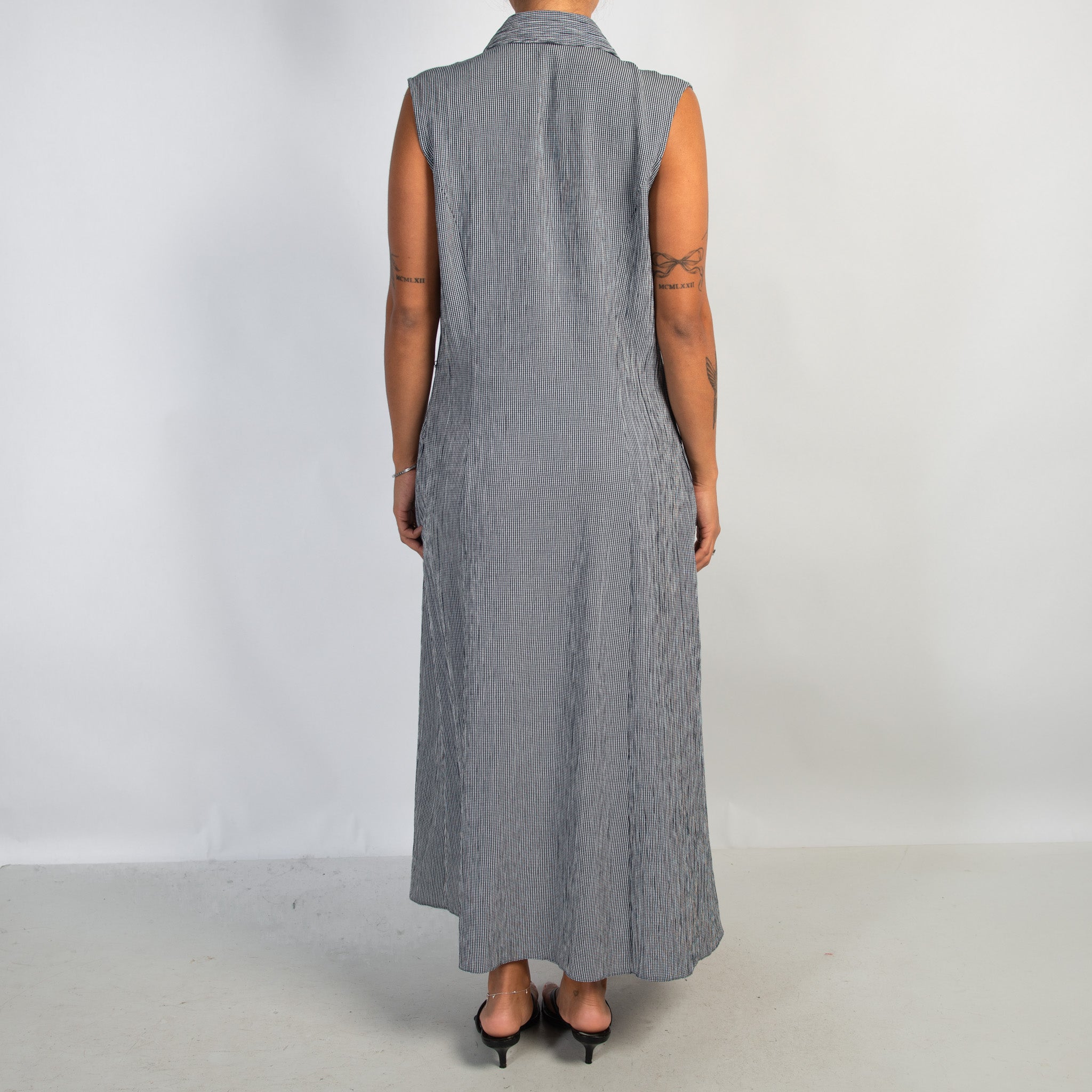 NAVY MICRO CHECK DRESS