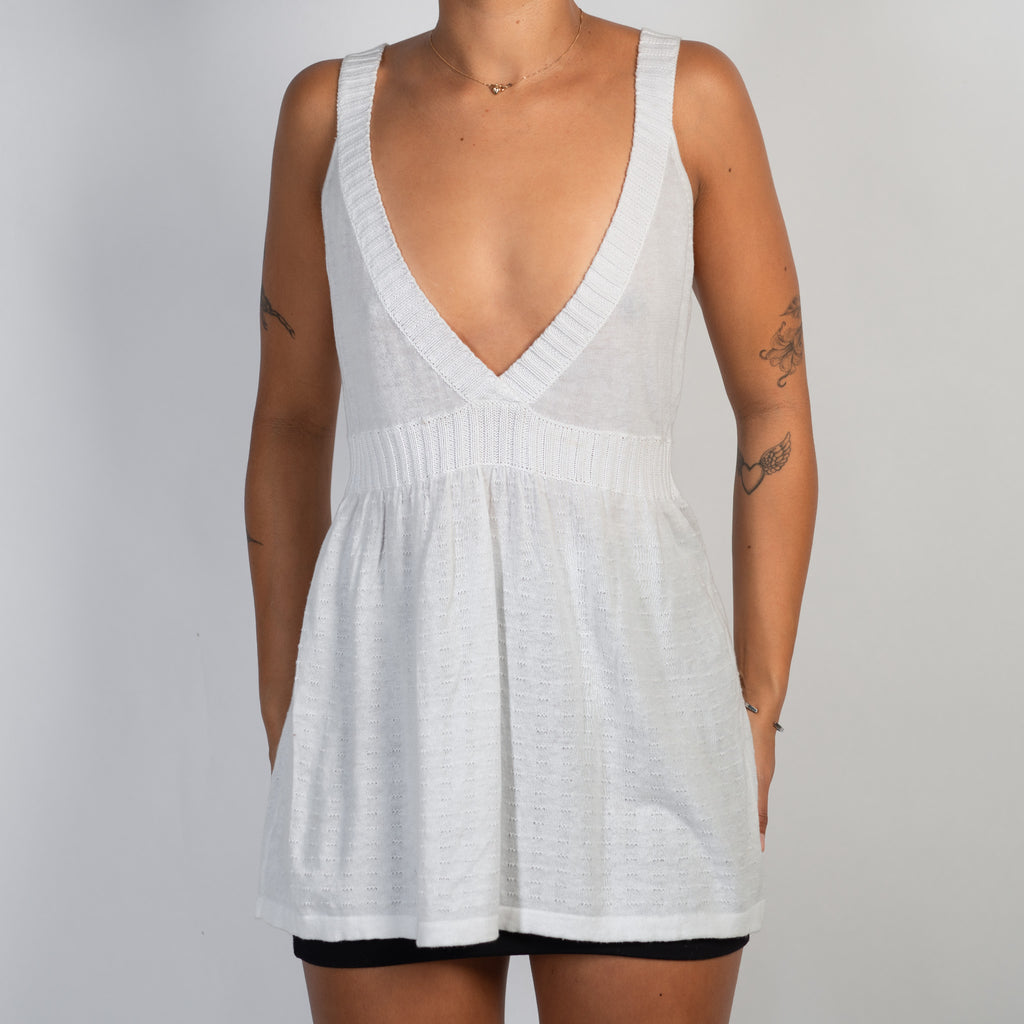 WHITE KNIT BABYDOLL TANK TOP