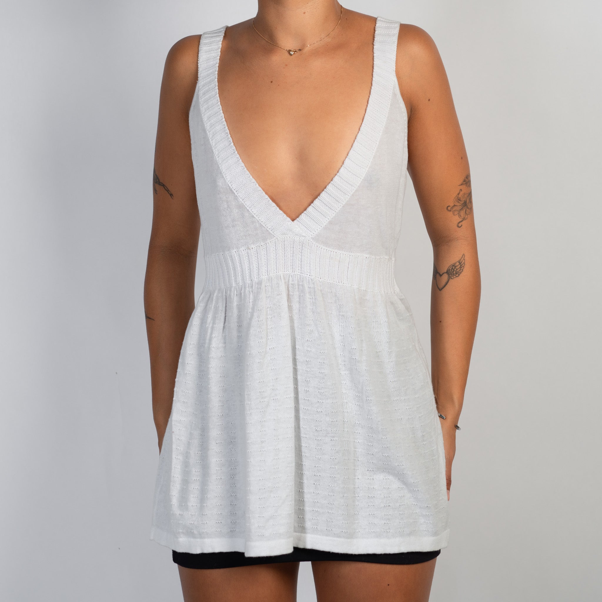 WHITE KNIT BABYDOLL TANK TOP