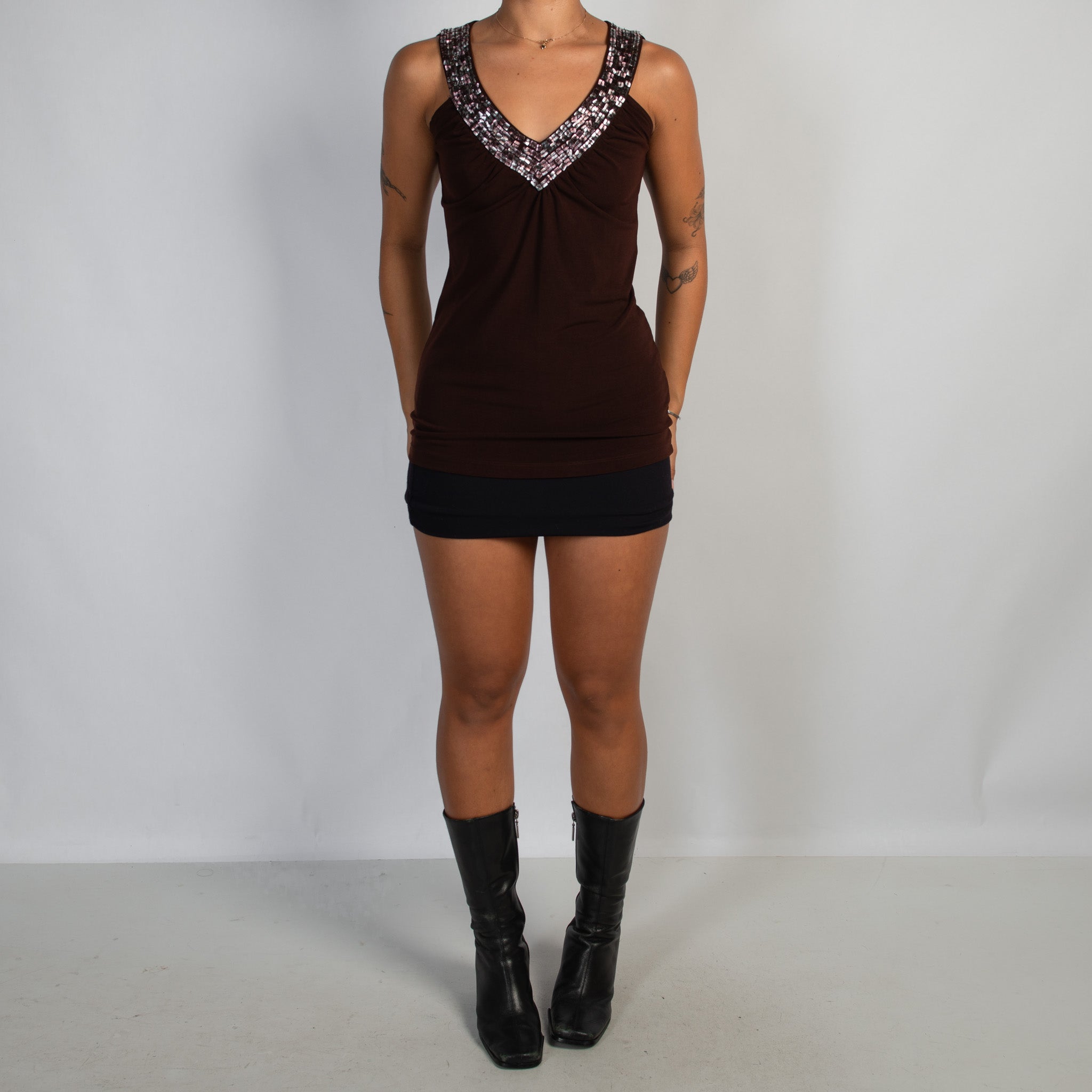 BROWN SEQUIN TANK TOP