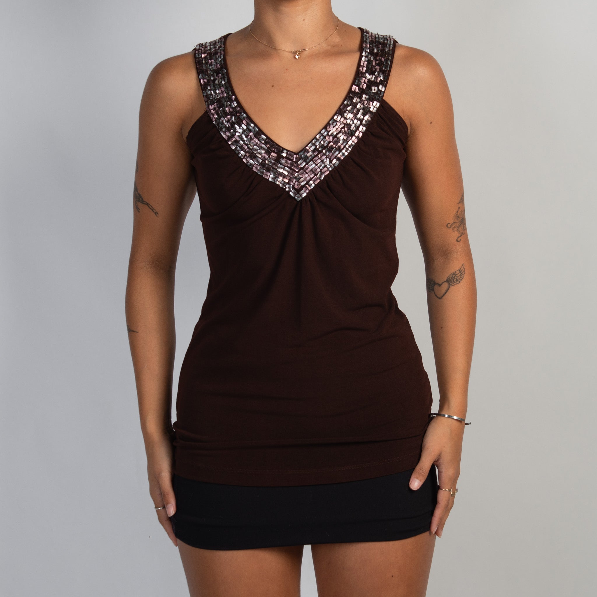 BROWN SEQUIN TANK TOP
