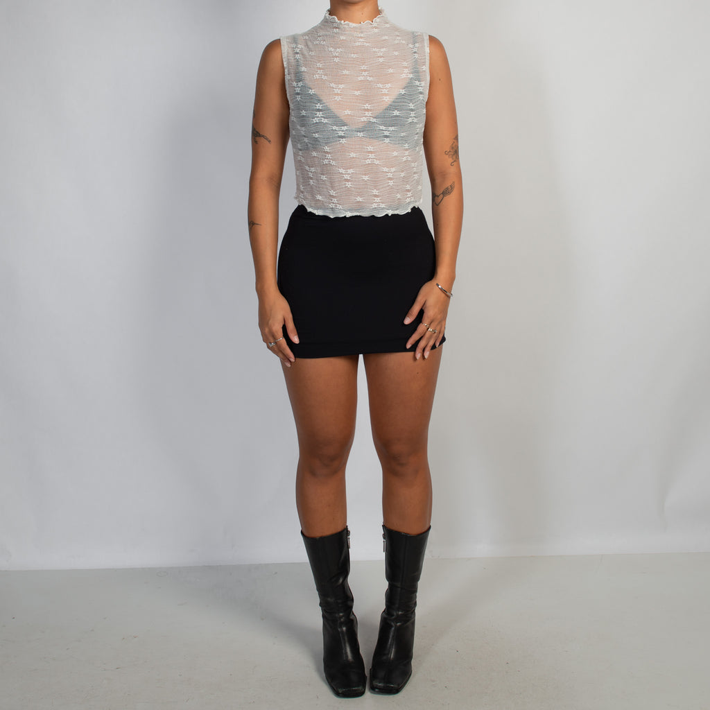 WHITE MESH CROP TOP