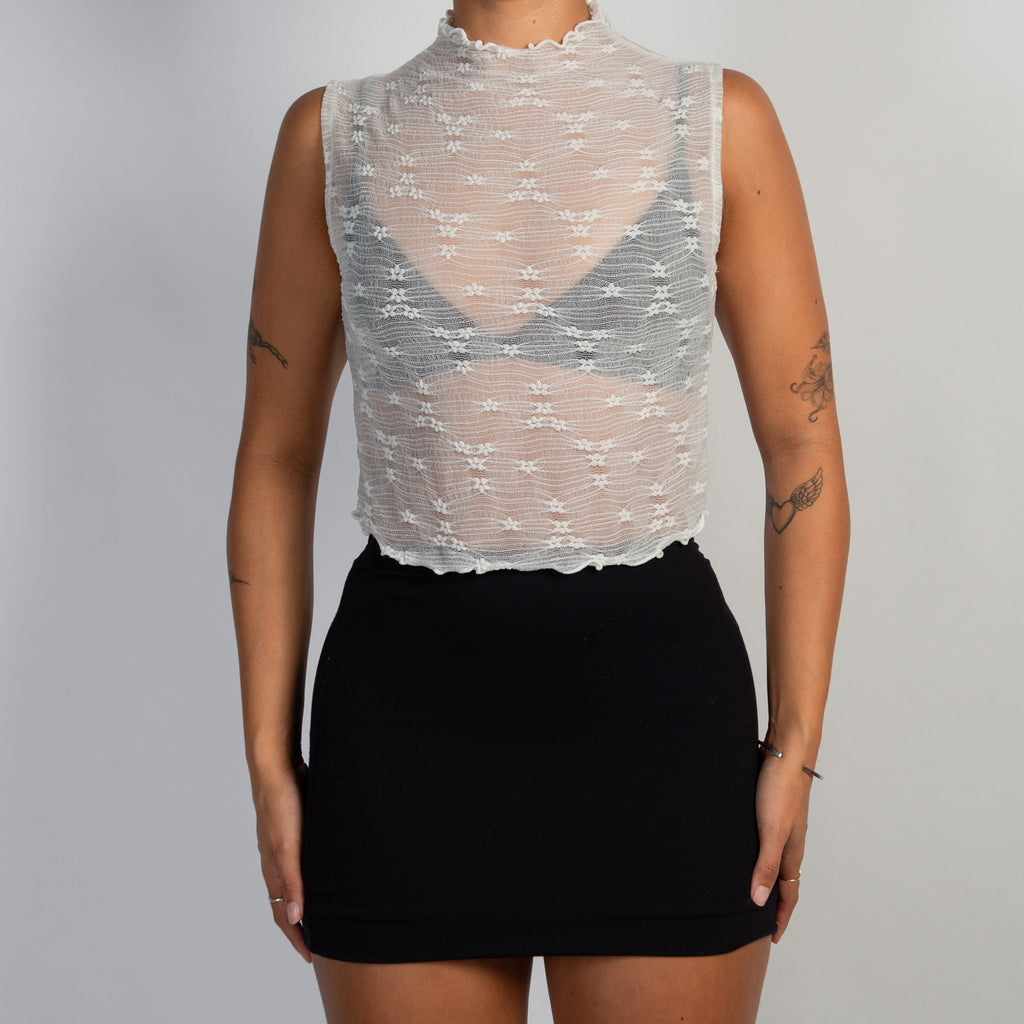 WHITE MESH CROP TOP