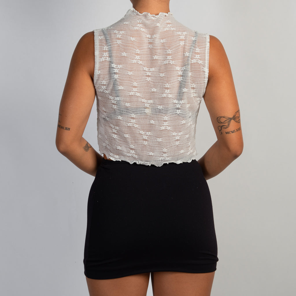 WHITE MESH CROP TOP