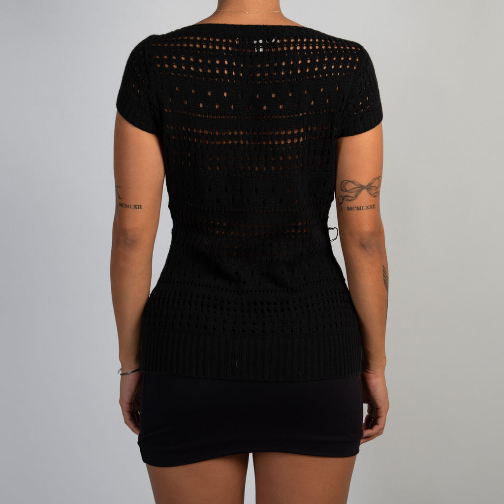 BLACK CROCHET KNIT TOP