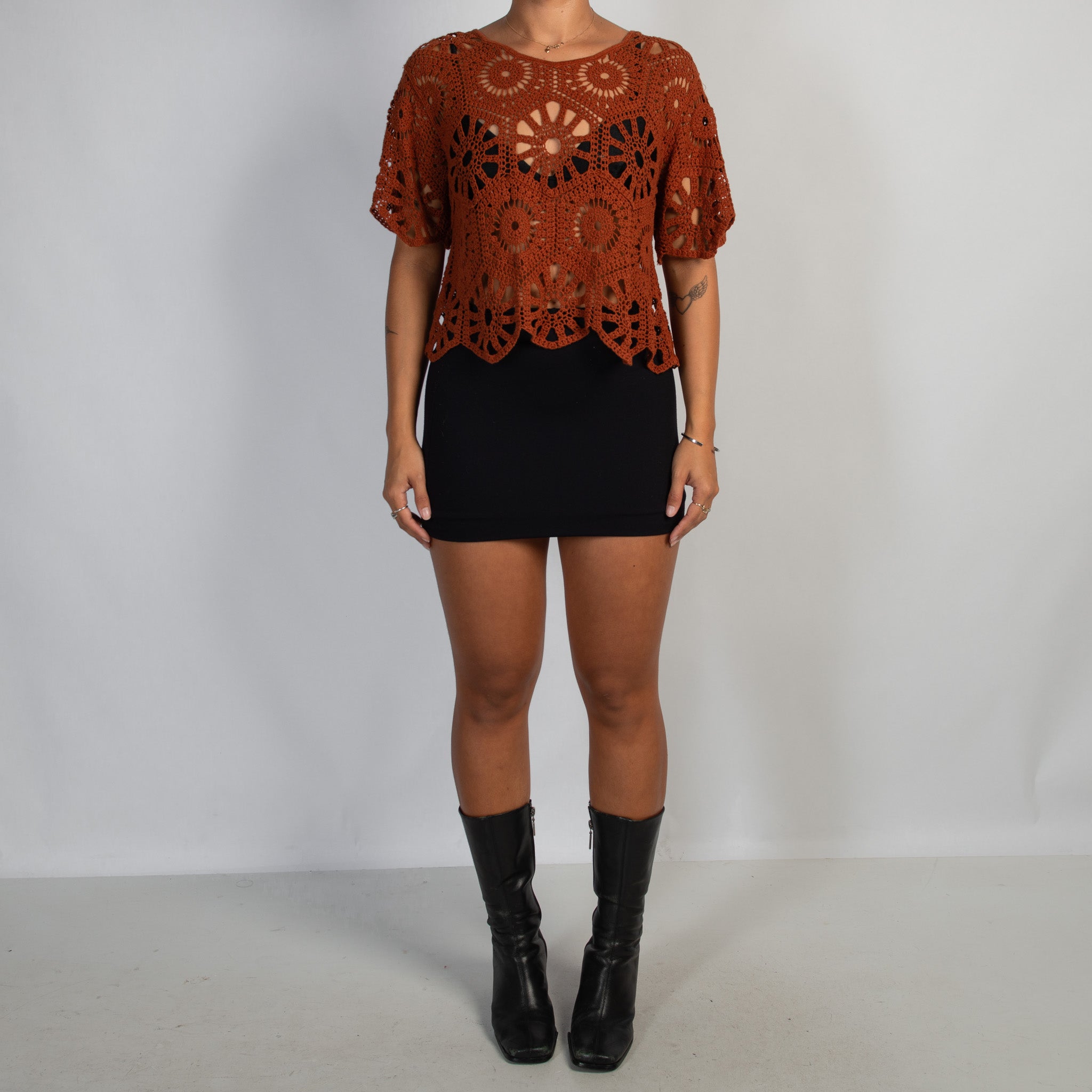 RUST CROCHET KNIT TOP