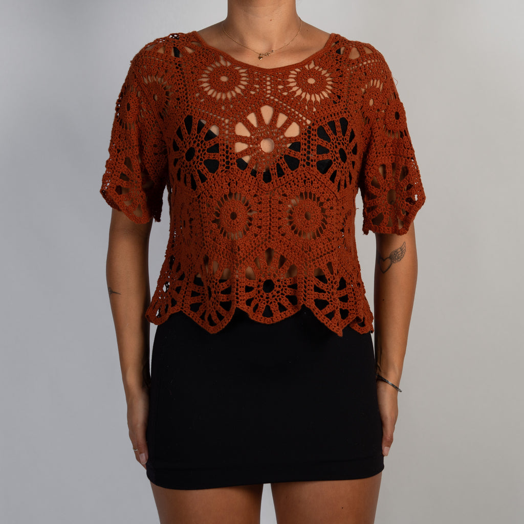 RUST CROCHET KNIT TOP