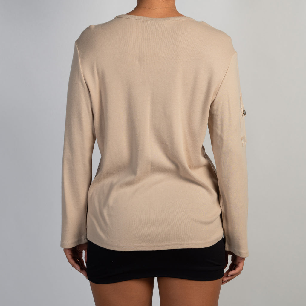 TAN COTTON LONG SLEEVE TOP