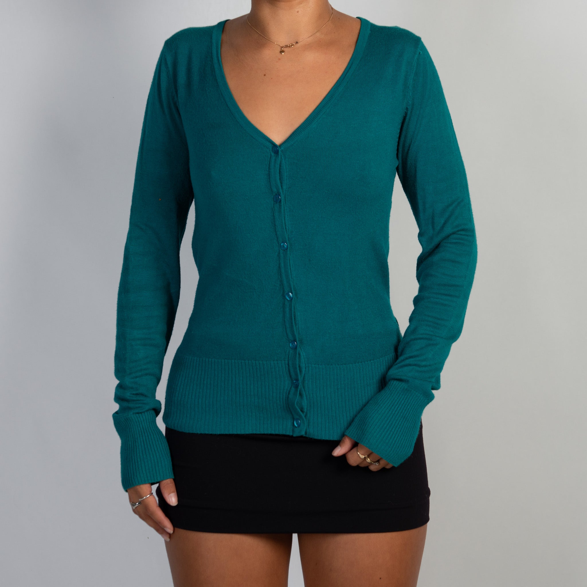 TEAL BUTTON CARDIGAN