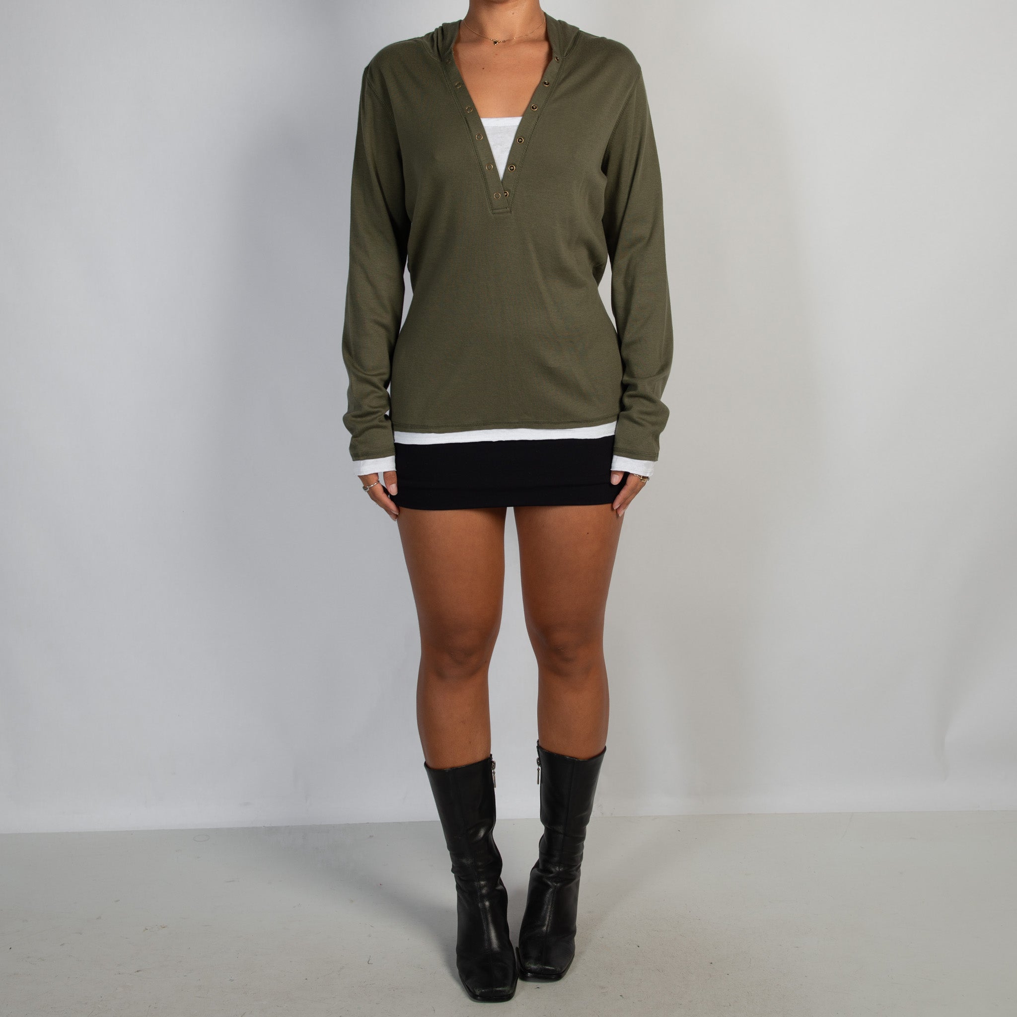 GREEN LAYERED HENLEY SHIRT